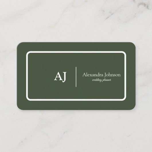 Modern Chic Green Monogram Stylish Trendy Visitekaartje (Voorkant)