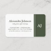 Modern Chic Green Monogram Stylish Trendy Visitekaartje (Achterkant)