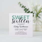 Modern Chic Green White Stripes roze Sweet 16 Kaart (Staand voorkant)