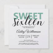 Modern Chic Green White Stripes roze Sweet 16 Kaart (Voorkant)