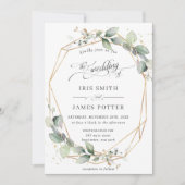 Modern Chic Greenery Leafy Gold Geometric Wedding Kaart (Voorkant)