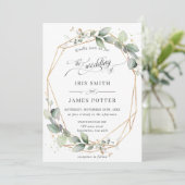 Modern Chic Greenery Leafy Gold Geometric Wedding Kaart (Staand voorkant)