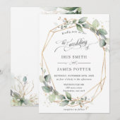 Modern Chic Greenery Leafy Gold Geometric Wedding Kaart (Voorkant / Achterkant)