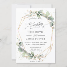 Modern Chic Greenery Leafy Gold Geometric Wedding