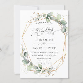 Modern Chic Greenery Leafy Gold Geometric Wedding Kaart