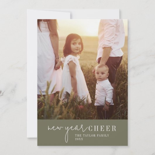 Modern chic | Groen Nieuwjaar Foto Jaar in de Revi Feestdagenkaart (Voorkant)