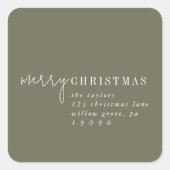 Modern chic | Groen Vrolijk Kerstmis Terugkeeradre Vierkante Sticker (Voorkant)