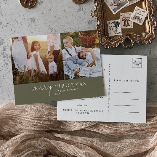 Modern chic | Groene fotocollage Kerstnieuws Feestdagenkaart