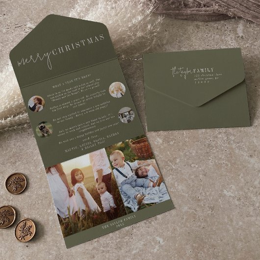 Modern chic | Groene Vrolijke Kerstmis Multi Foto All In One Uitnodiging