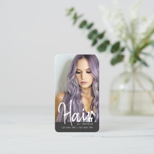 Modern chic Hair Stylish QR code foto Visitekaartje (Staand voorkant)