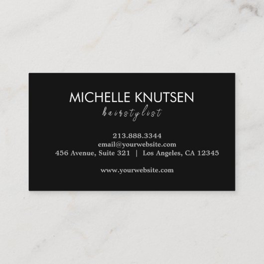 Modern Chic Hair Stylist Beauty Salon Black Silver Visitekaartje (Achterkant)