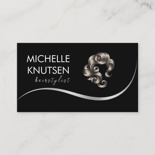 Modern Chic Hair Stylist Beauty Salon Black Silver Visitekaartje (Voorkant)