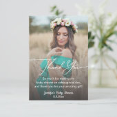  modern chic handwriting baby shower faded photo bedankkaart (Staand voorkant)