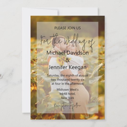 modern chic handwriting faded photo wedding kaart (Voorkant)
