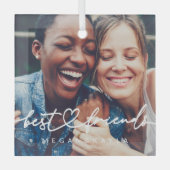 Modern Chic Heart Best Friends Besties BFF Foto Glas Ornament (Voorkant)
