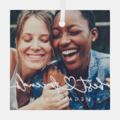 Modern Chic Heart Best Friends Besties BFF Foto Glas Ornament (Achterkant)