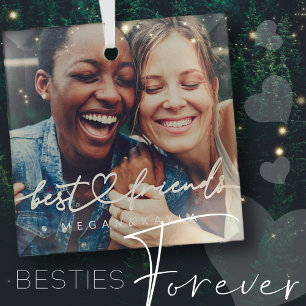 Modern Chic Heart Best Friends Besties BFF Foto Glas Ornament
