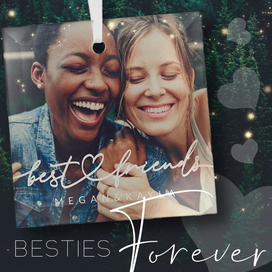 Modern Chic Heart Best Friends Besties BFF Foto Glas Ornament