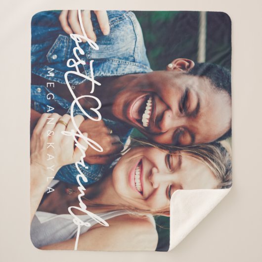 Modern Chic Heart Best Friends Besties BFF Foto Sherpa Deken (Voorkant)