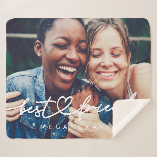 Modern Chic Heart Best Friends Besties BFF Foto Sherpa Deken (Voorkant (horizontaal))