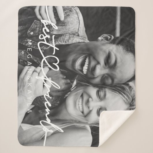 Modern Chic Heart Best Friends Besties BFF Foto Sherpa Deken (Voorkant)