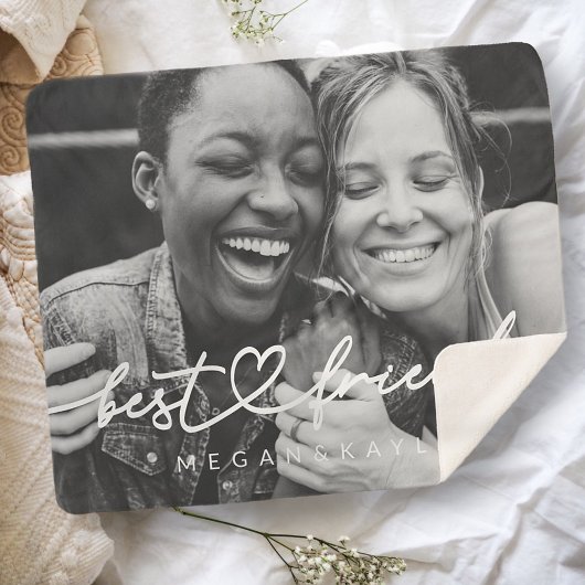 Modern Chic Heart Best Friends Besties BFF Foto Sherpa Deken