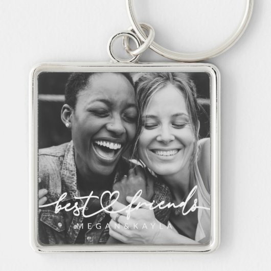 Modern Chic Heart Best Friends Besties BFF Foto Sleutelhanger (Voorkant)