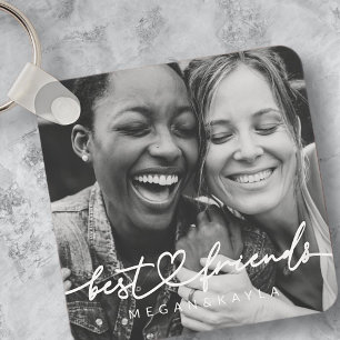 Modern Chic Heart Best Friends Besties BFF Foto Sleutelhanger