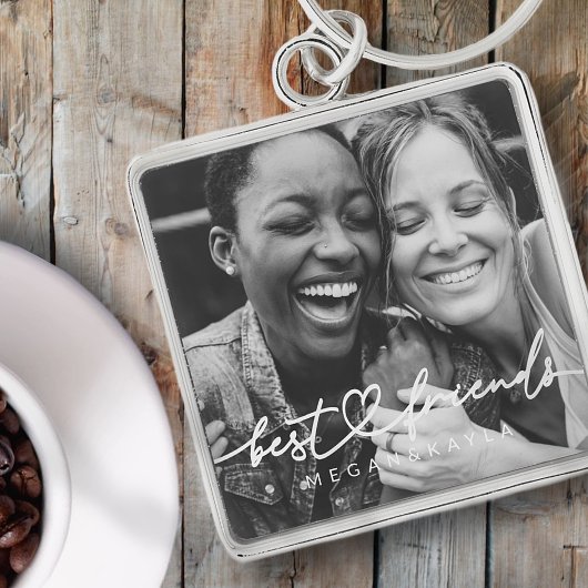 Modern Chic Heart Best Friends Besties BFF Foto Sleutelhanger