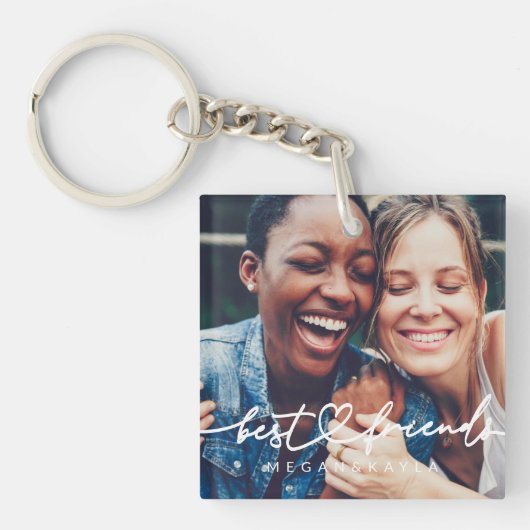 Modern Chic Heart Best Friends Besties BFF Foto Sleutelhanger (Voorkant)