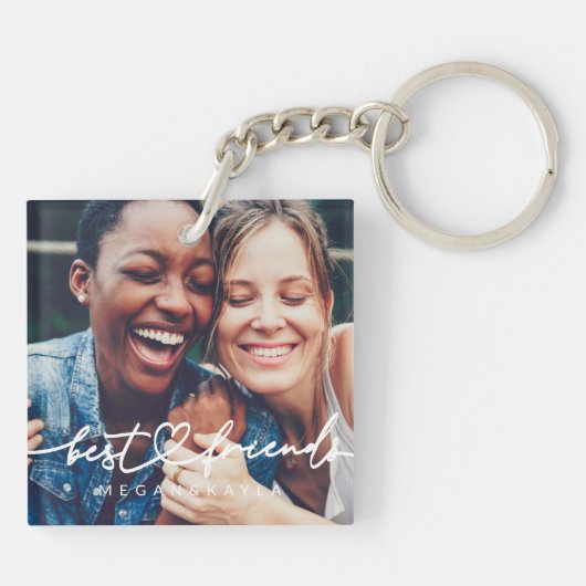 Modern Chic Heart Best Friends Besties BFF Foto Sleutelhanger (Achterkant)