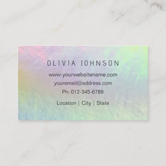 Modern Chic Holographic Opal Stone Business Card Visitekaartje (Achterkant)
