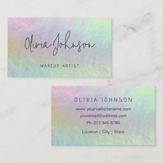 Modern Chic Holographic Opal Stone Business Card Visitekaartje (Voorkant / Achterkant)