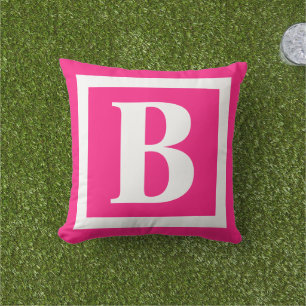 Modern Chic Hot Pink Monogram Initiaal Buitenkussen