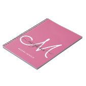 Modern Chic Hot Pink White Script Monogramed Notitieboek (Linkerzijde)