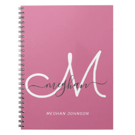 Modern Chic Hot Pink White Script Monogramed Notitieboek