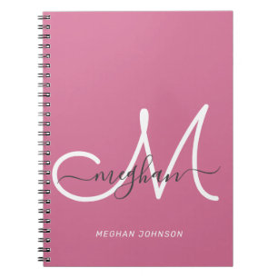 Modern Chic Hot Pink White Script Monogramed Notitieboek
