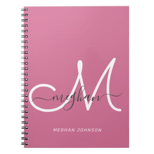 Modern Chic Hot Pink White Script Monogramed Notitieboek (Voorkant)