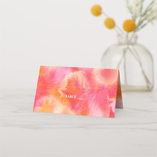 modern chic hot roze en oranje Waterverf bruiloft Plaatskaartje (Voorkant)