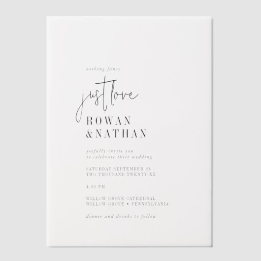 Modern Chic houdt gewoon van moderne unieke bruilo Vellum Uitnodigingen (Voorkant)