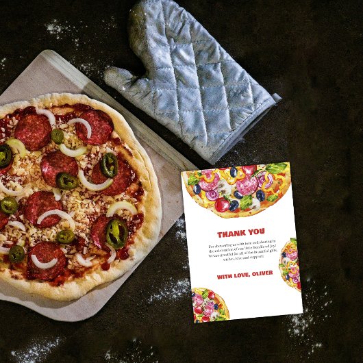Modern Chic Italian Slice Slice Pizza Baby Shower Bedankkaart