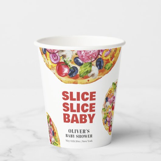 Modern Chic Italian Slice Slice Pizza Baby Shower Papieren Bekers (Voorkant)