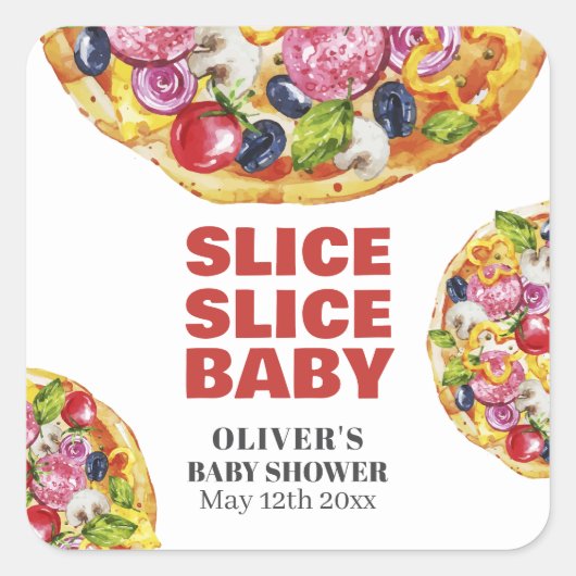 Modern Chic Italian Slice Slice Pizza Baby Shower Vierkante Sticker (Voorkant)