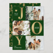 Modern Chic Joy Green Gold Fotocollage Kerstmis Feestdagenkaart (Voorkant / Achterkant)