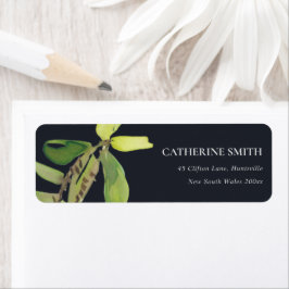MODERN CHIC LEAFY BLACK FOLIAGE WATERVERF ADRES ETIKET