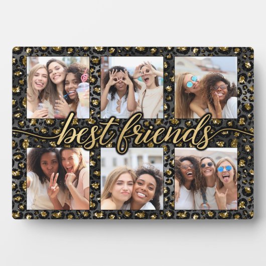 Modern Chic Leopard Best Friends Photo Collage Fotoplaat (voorkant)