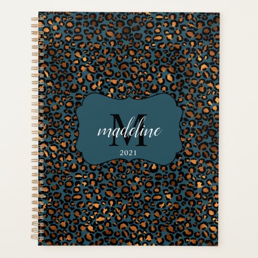Modern Chic Leopard Pattern Mongorammed Planner (Voorkant)