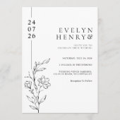 Modern Chic Line Floral Elegant Wedding Kaart (Voorkant)