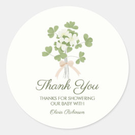 Modern Chic Lucky Shamrock with Bow baby shower Ronde Sticker