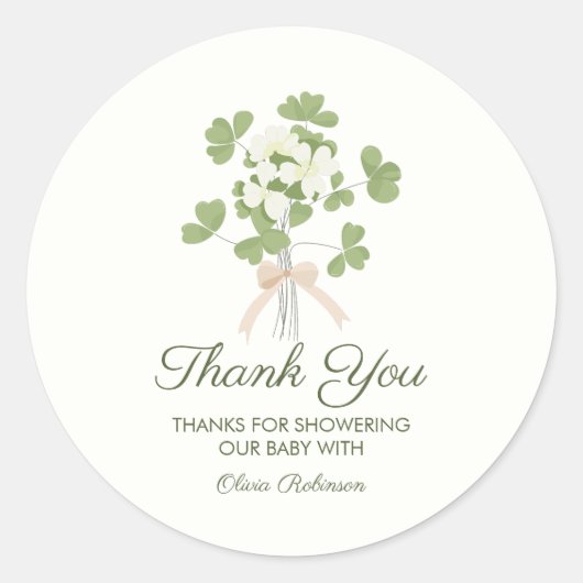 Modern Chic Lucky Shamrock with Bow baby shower Ronde Sticker (Voorkant)